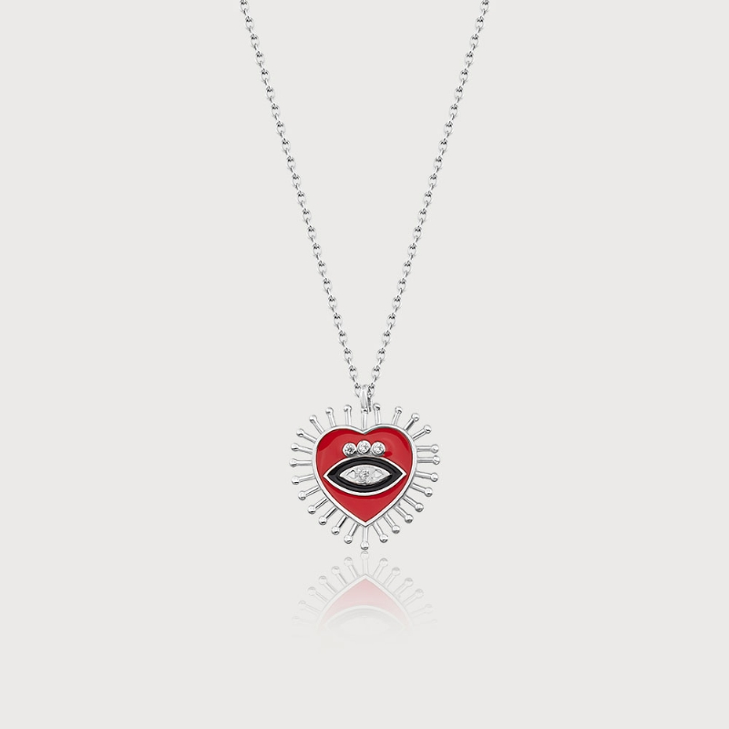 Nannas Eye Silver Necklace - Red